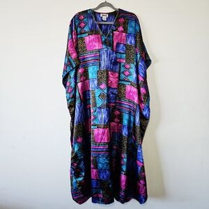 Vintage Winlar Kaftan One Size Geometric Satin House Dress